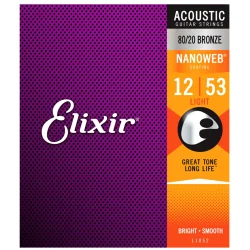Elixir Nanoweb 80/20 Bronze Medium Acoustic Guitar Strings (.012 - .053)