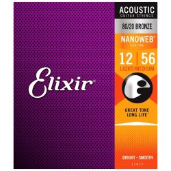Elixir Nanoweb 80/20 Bronze Light-Medium Acoustic Strings (.012 - .056)