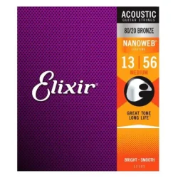 Elixir Nanoweb 80/20 Bronze Medium Acoustic Guitar Strings (.013 - .056)