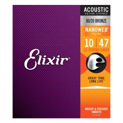 Elixir Nanoweb 80/20 Bronze 12-String Light Acoustic Guitar Strings (.010 - .047)