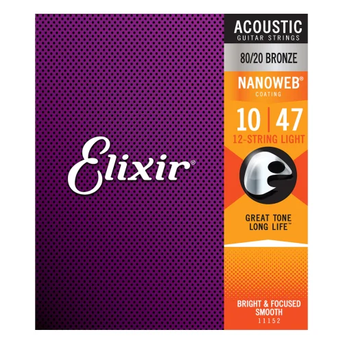 Elixir Nanoweb 80/20 Bronze 12-String Light Acoustic Guitar Strings (.010 - .047)