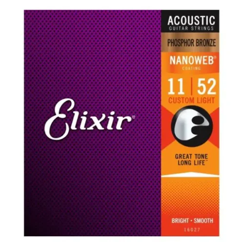 Elixir Nanoweb Phosphor Bronze Custom Light Acoustic Guitar Strings (.011 - .052)