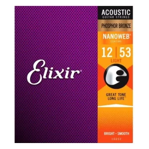 Elixir Nanoweb Phosphor Bronze Light Acoustic Guitar Strings (.012 - .053)