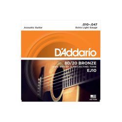 D’Addario EJ10 Extra Light 80/20 Bronze Acoustic Strings – .010-.047