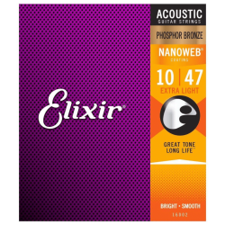 Elixir Nanoweb Phosphor Bronze Extra Light Acoustic Guitar Strings (.10 - .047)