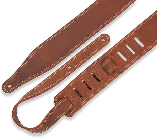 Levy's Leathers Butter Double Stitch 2.5 inch Garment Leather Guitar Strap Brown - Image 2