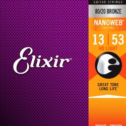 Elixir Strings Nanoweb 80/20 Acoustic Guitar Strings - .013-.053 HD