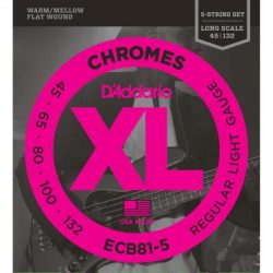 D'Addario Chromes 5 String Flatwound Bass 45-132 Strings
