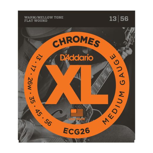 D'Addario Chromes Flat Wound Electric Guitar Strings Medium 13-56