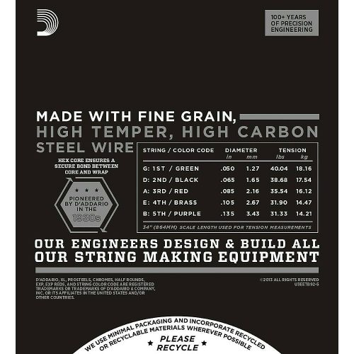 D’Addario ETB92-5 50-135 Tapewound Bass Medium Long Scale 5 String Bass Guitar Strings - Image 2