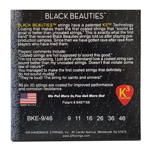 DR Strings Black Beauties K3 Coated Electric Guitar Strings - .009-.046 Light Heavy - Image 3