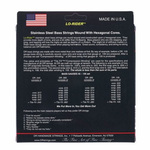 DR Strings MH5-45 Lo-Rider Stainless Steel Bass Guitar Strings - .045-.125 Medium - Image 3
