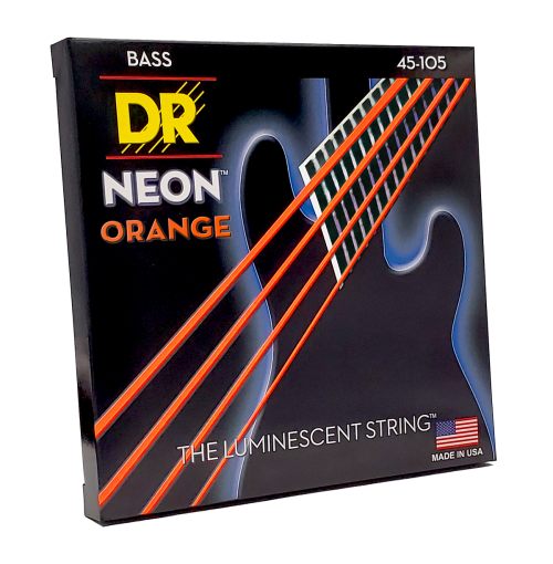 DR Strings NEON Orange Coated Electric Bass Strings Long Scale Set - 4-String 45-105