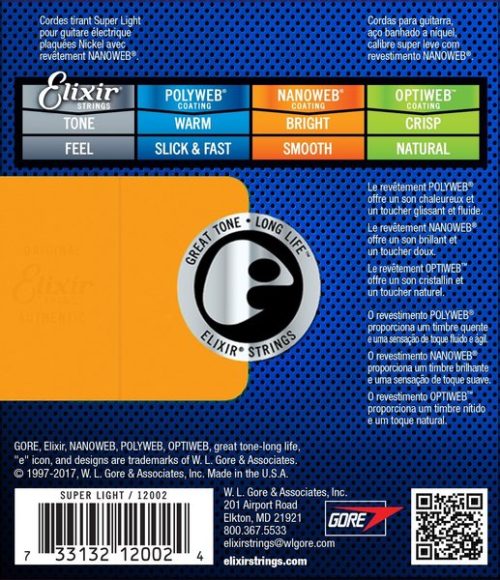 Elixir 12002 Electric Super Light Nickel Plated Steel Nanoweb 0.09-0.42 - Image 2