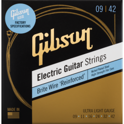 Gibson Accessories Brite Wire 'Reinforced' Electric Guitar Strings - .009 - .042 Ultra Light