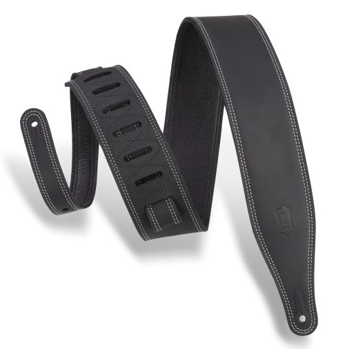 Levy's Leathers Butter Double Stitch 2.5 inch Garment Leather Guitar Strap - Black