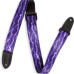 Levy's Leathers 1.5inch Wide Guitar Strap for Kids With Purple Lightning Bolt Print
