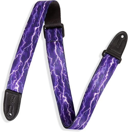 Levy's Leathers 1.5inch Wide Guitar Strap for Kids With Purple Lightning Bolt Print