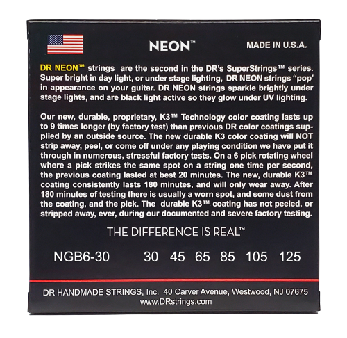 DR Strings Neon Green 30-125 Medium Nickel Plated Steel 6-String Green Coated Bass Strings - Image 4