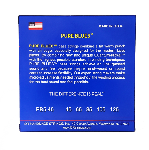 DR Strings PB5-45 Pure Blues Quantum-nickel - Round Core Bass Guitar Strings - .045-.125 Medium 5-string - Image 3