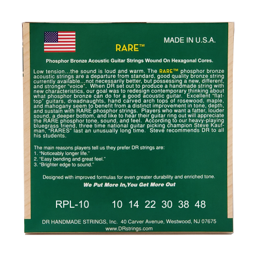 DR Strings Rare Phosphor Bronze Acoustic Guitar Strings RPL-10 Extra Light 10-48 - Image 3