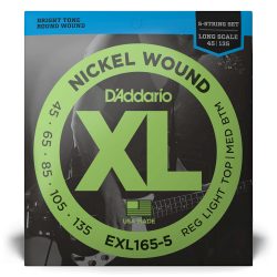 D'Addario Regular Light Top/ Medium Bottom Nickel Wound 5-string Long Scale Bass Strings - .045-.135