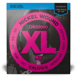 D'Addario Regular Light Nickel Wound 5-string Super Long Scale Bass Strings - .045-.130