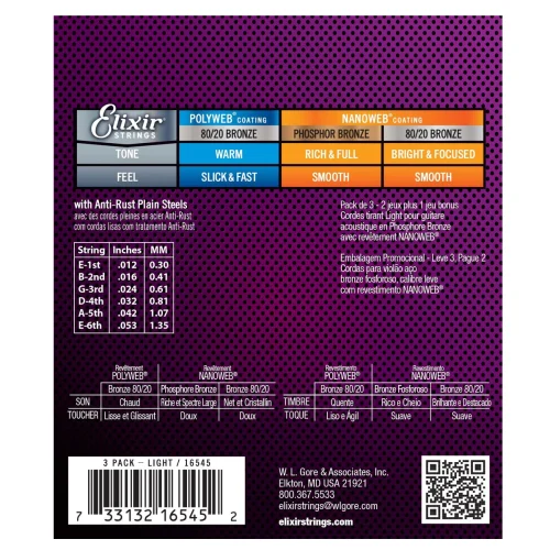 Elixir 16545 Acoustic Bronze Nanoweb 0.12-0.53 3-Pack - Image 2