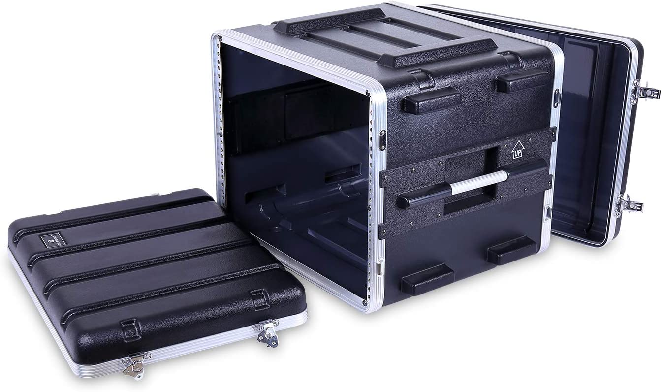 Crossrock Stackable 4U Rack Case Strong Molded with Heavy Duty Hardware CRA8604USBK Shallow 9.5” Depth 