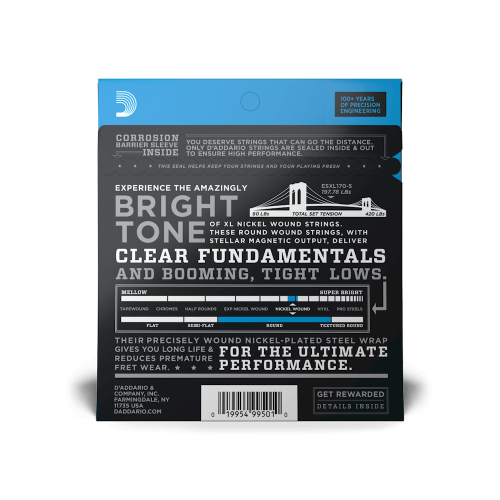 D'Addario EXL170-5 Nickel Wound Bass Guitar Strings - .045-.130 Regular Light, Long Scale, 5-string - Image 3