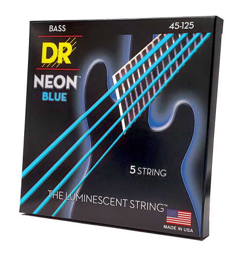 Dr Strings Medium 5's Hi-def Neon Blue Coated Bass Strings 45-125 - Image 2