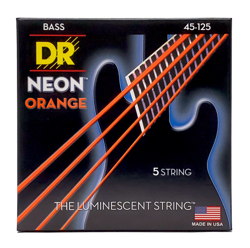 Dr Strings Medium 5's Hi-def Neon Orange Coated Bass Strings 45-125 - Image 3