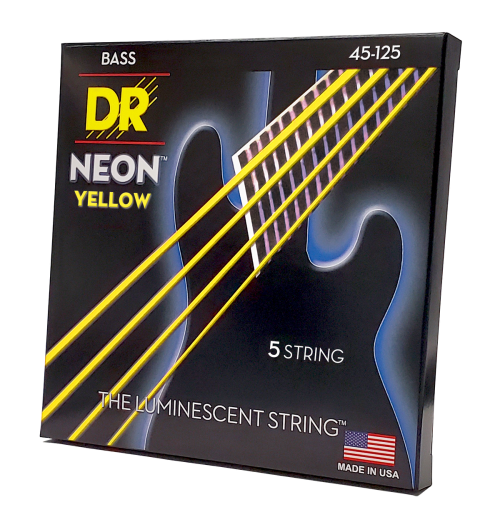 Dr Strings Medium 5's Hi-def Neon Yellow Coated Bass Strings 45-125 - Image 2