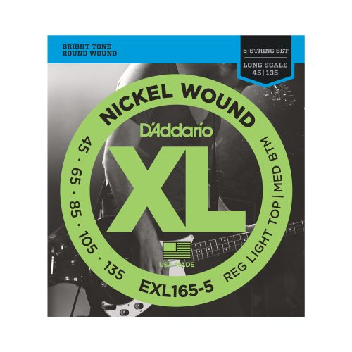 D'Addario 5 String Bass Strings XL Nickel 45-135 - EXL165-5