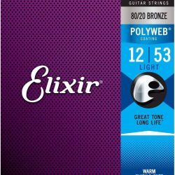 Elixir Strings Polyweb 80/20 Bronze Acoustic Guitar Strings - .012-.053 Light