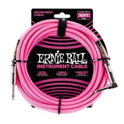 Ernie Ball Braided Straight to Right Angle Instrument Cable - 10 foot Neon Pink