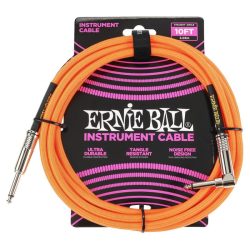 Ernie Ball Braided Straight to Right Angle Instrument Cable - 10 foot Neon Orange