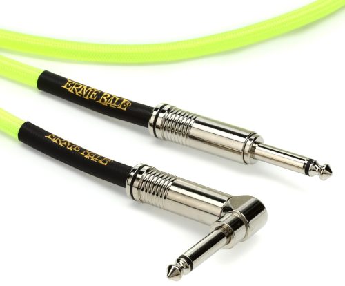 Ernie Ball Braided Straight to Right Angle Instrument Cable - 10 foot Neon Yellow - Image 2