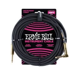 Ernie Ball Braided Straight to Right Angle Instrument Cable - 10 foot Black