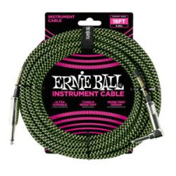 Ernie Ball Braided Straight to Right Angle Instrument Cable- 18 foot Black/Green