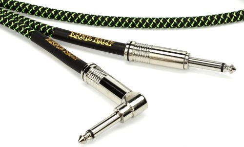 Ernie Ball Braided Straight to Right Angle Instrument Cable- 18 foot Black/Green - Image 2