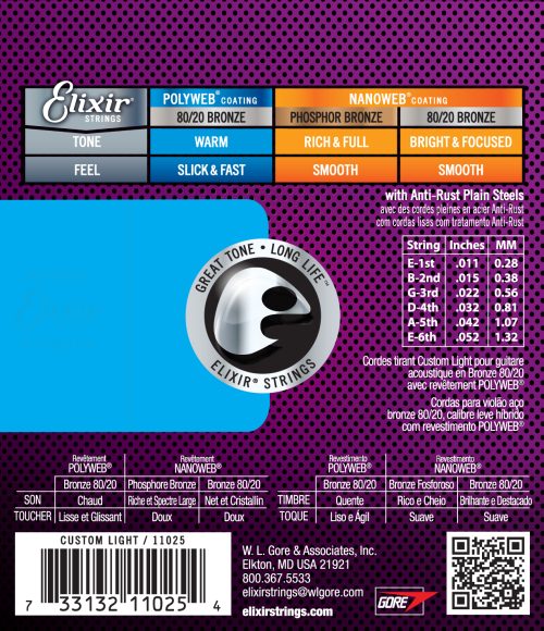 Elixir Acoustic 80/20 Bronze POLYWEB Custom Light (0.11-.052) - Image 2