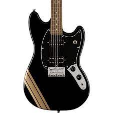 Fender Squier FSR Bullet Mustang HH Electric Guitar - Black w/ Gold Competition Stripes