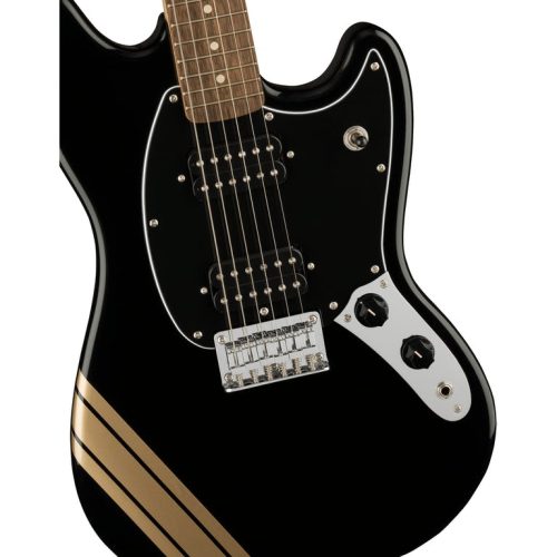 Fender Squier FSR Bullet Mustang HH Electric Guitar - Black w/ Gold Competition Stripes - Image 3