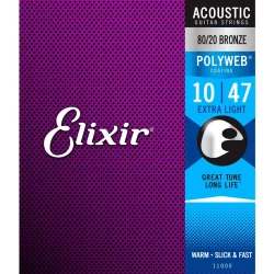 Elixir Strings Polyweb 80/20 Bronze Acoustic Guitar Strings - .010-.047 Extra Light