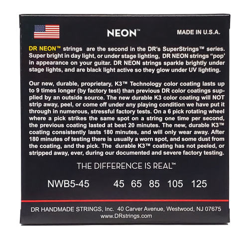 DR Strings HI-DEF NEON White Bass Guitar Strings 5 String - 45-125 - Image 4