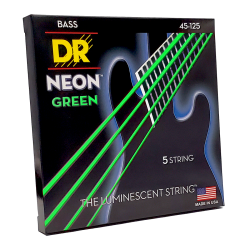 DR Strings NGB5-45 Hi-Def Neon Green K3 Coated Bass Guitar Strings - .045-.125 Medium 5-string