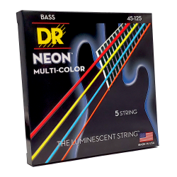 DR Strings Electric Bass Guitar Neon Multi-Color Coated 5-String, .045 - .125