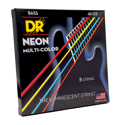 DR Strings Electric Bass Guitar Neon Multi-Color Coated 5-String, .045 - .125