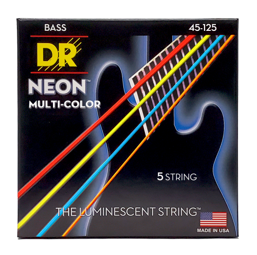DR Strings Electric Bass Guitar Neon Multi-Color Coated 5-String, .045 - .125 - Image 3